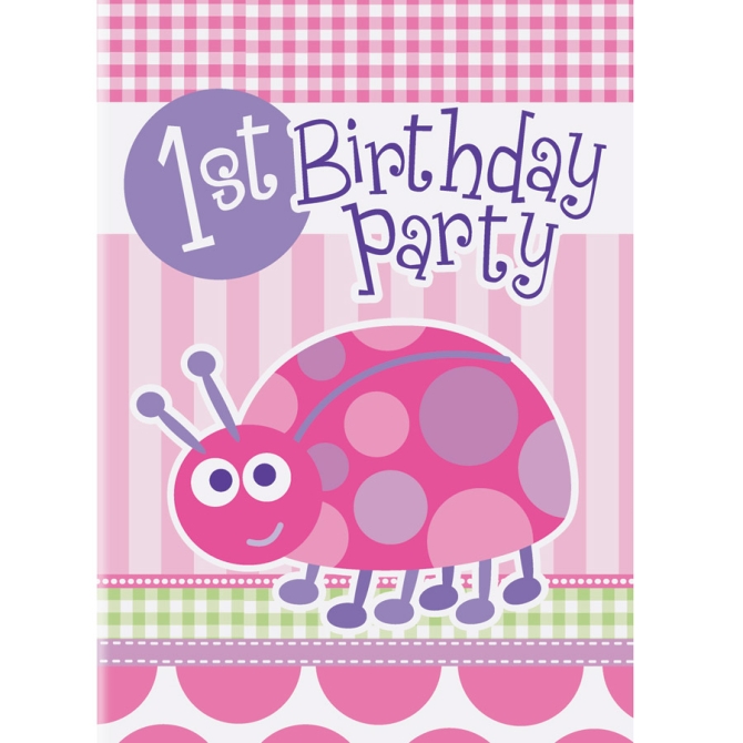 8 Invitations First Birthday Coccinelle Rose 