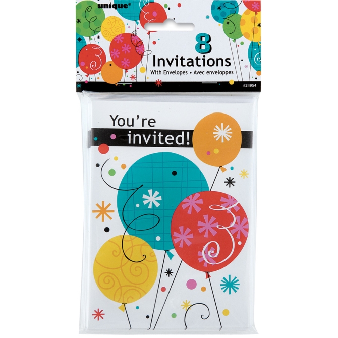 8 Invitation Happy Birthday Ballons 