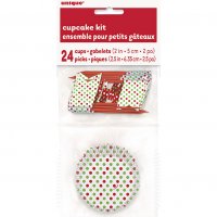 Kit 24 Caissettes et Dco  Cupcakes  pois Rouge/Vert