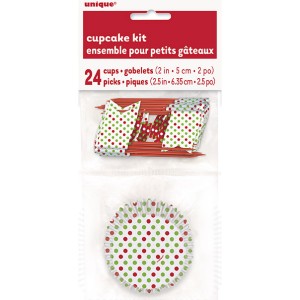 Kit 24 Caissettes et Dco  Cupcakes  pois Rouge/Vert