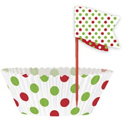 Kit 24 Caissettes et Déco à Cupcakes à pois Rouge / Vert. n°1