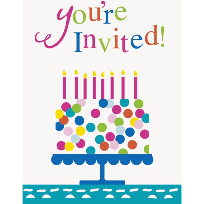 8 Invitations Happy Birthday Confetti 