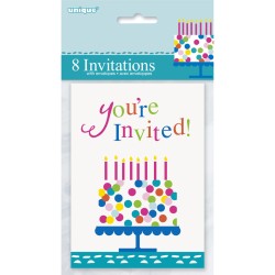 8 Invitations Happy Birthday Confetti. n1
