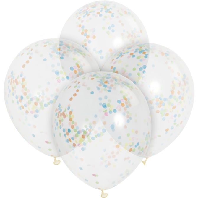 6 Ballons transparents et Confetti Multicolores 