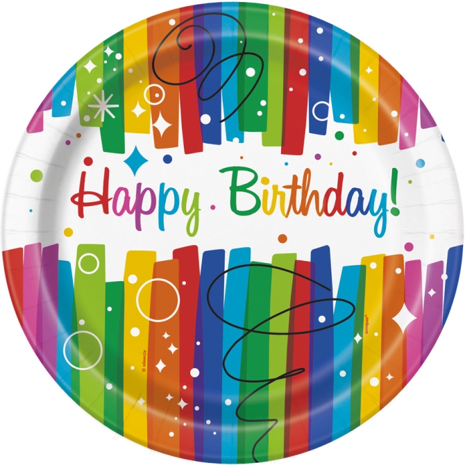 8 Assiettes Happy Birthday Rainbow 