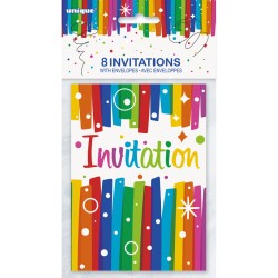 8 Invitations Happy Birthday Rainbow. n1