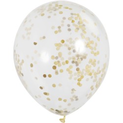 6 Ballons transparents et Confetti Or. n3
