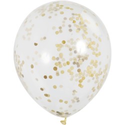 6 Ballons transparents et Confetti Or. n°3