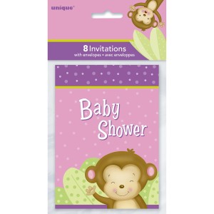 8 Invitations Baby Shower Ouistiti Girl