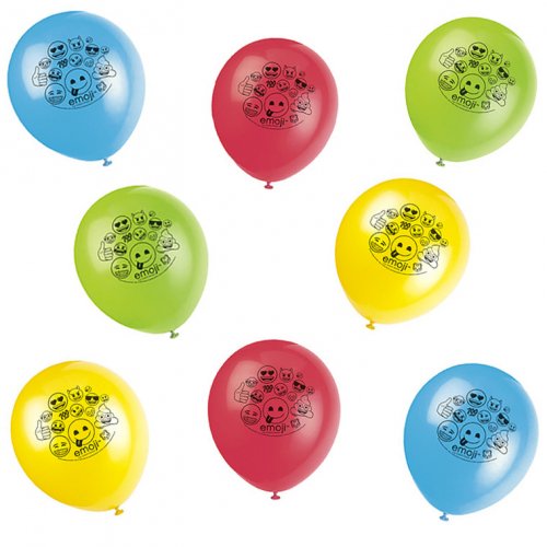 8 Ballons Emoji Smiley Multicolores 