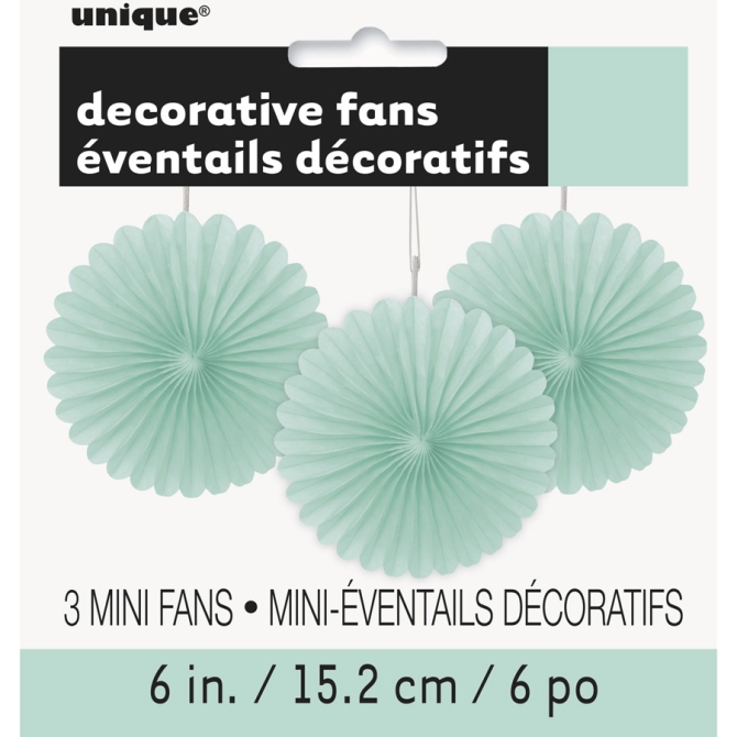 3 Mini Eventails Dco Vert Menthe (15 cm) 