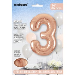 Ballon Gant Chiffre 3 Rose Gold (86 cm). n1