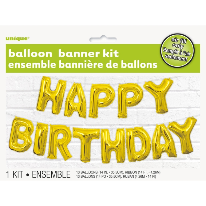 Guirlande Ballon Happy Birthday Gold 