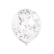 6 Ballons Transparents et Confettis Argent