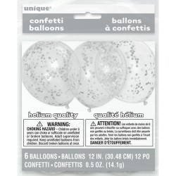 6 Ballons Transparents et Confettis Argent. n1