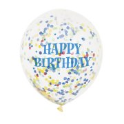 6 Ballons Happy Birthday et Confettis Multicolores