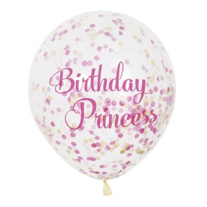 6 Ballons Birthday Princesse et Confettis Roses/Or