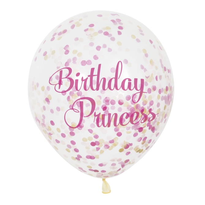 6 Ballons Birthday Princesse et Confettis Roses / Or 
