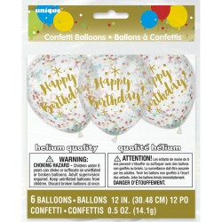 6 Ballons Happy Birthday Or et Confettis Multicolores. n1