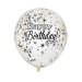 6 Ballons Happy Birthday Noir et Confettis Or/Argent. n°1