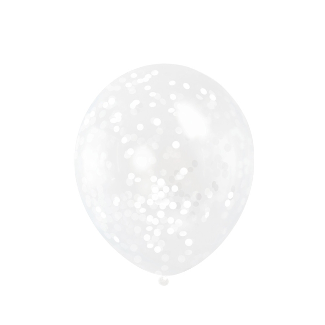 6 Ballons Transparents et Confettis Blancs 