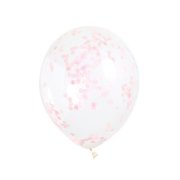 6 Ballons Transparents et Confettis Rose