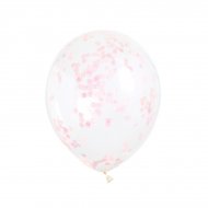 6 Ballons Transparents et Confettis Rose