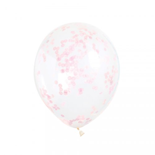 6 Ballons Transparents et Confettis Rose 