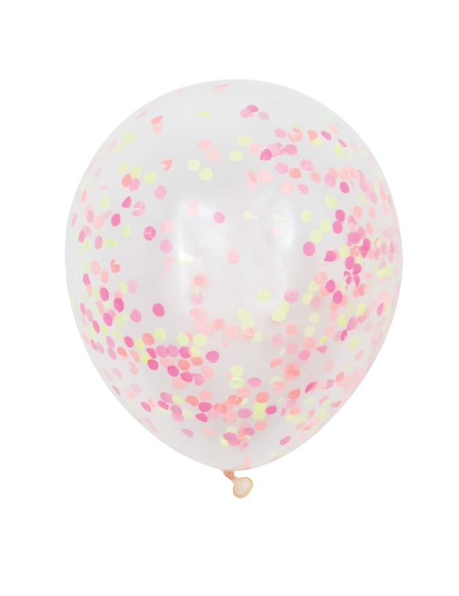 6 Ballons Transparents et Confettis Neon 
