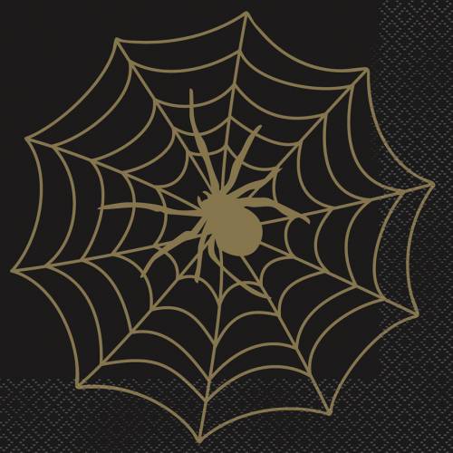 16 Serviettes Toile D Araignee Noir Et Or Deco Table Halloween Annikids