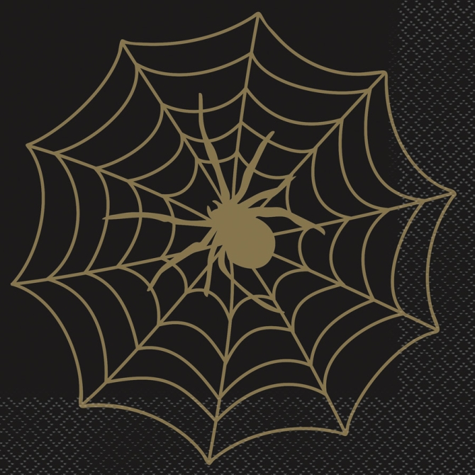 16 Serviettes Toile d Araignée - Noir et Or 