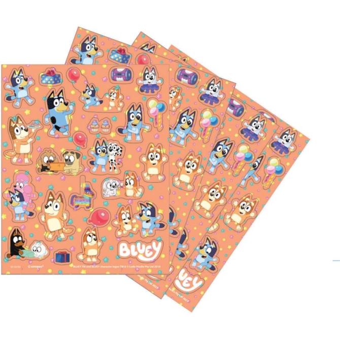 4 Planches de stickers Bluey Hooray