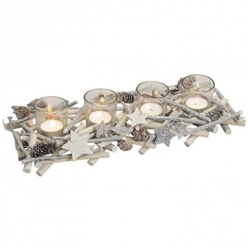 Couronne de l Avent rectangulaire - Bois givr 
