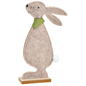 Lapin en Feutrine sur Socle en Bois - Beige 23 cm