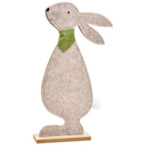 Grand Lapin en Feutrine sur Socle en Bois - Beige 32 cm