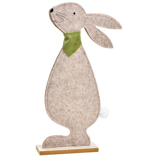 Grand Lapin en Feutrine sur Socle en Bois - Beige 32 cm 