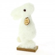 Lapin en Peluche sur Socle en Bois - Blanc 20 cm