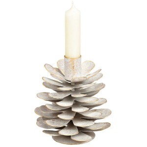 Bougeoir Pomme de Pin en Mtal Blanc - 13 cm