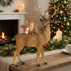 D�coration � Cerf et ses Amis en Polyur�thane � Brun avec Paillettes. n�2