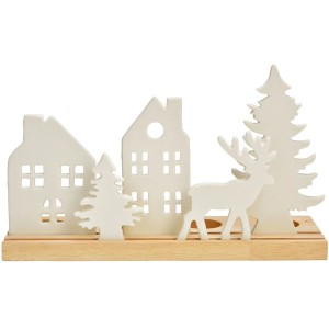 Arrangement de l'Avent Blanc  Maison, Sapin et Cerf en Porcelaine et Bois