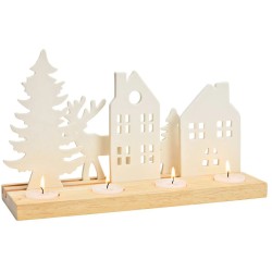 Arrangement de l Avent Blanc  Maison,  Sapin et Cerf en Porcelaine et Bois. n1