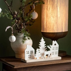 Arrangement de l Avent Blanc  Maison,  Sapin et Cerf en Porcelaine et Bois. n2