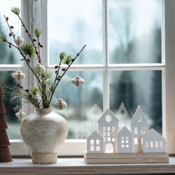 Arrangement de l Avent Blanc  Maisons en Porcelaine et Bois. n2