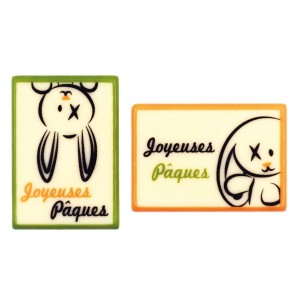 2 Plaquettes Vert/Orange Joyeuses Pques  - Chocolat Blanc