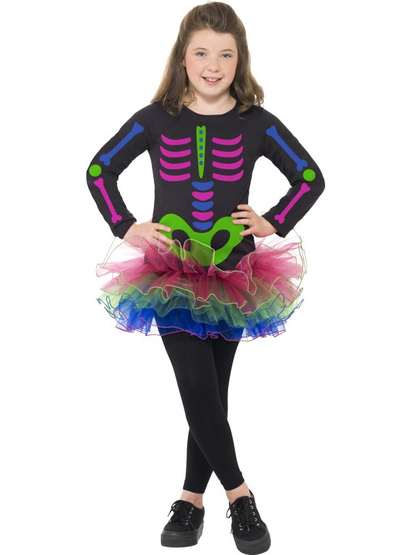 Déguisement Squelette Girly Néon Taille 7-9 ans 