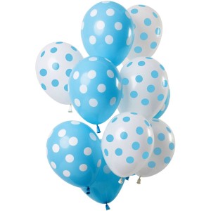 Bouquet 12 Ballons  Pois Bleu et Blanc