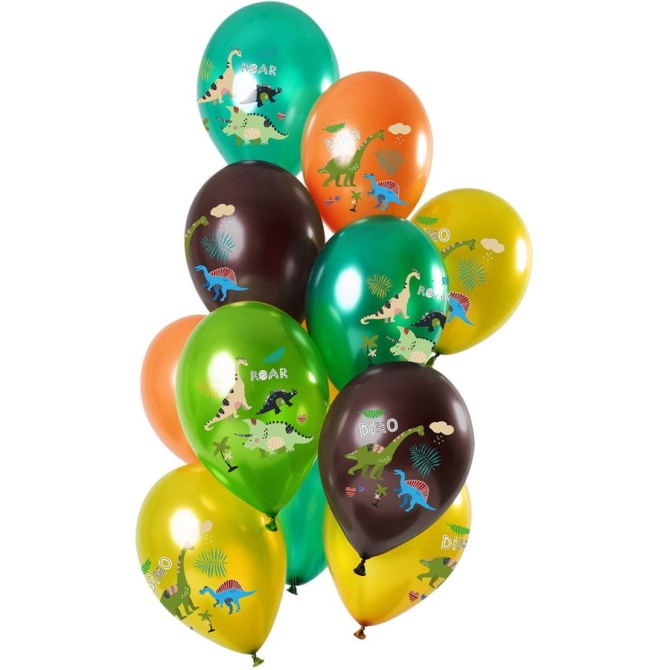 Bouquet 12 Ballons Dino Colors Mtallique 