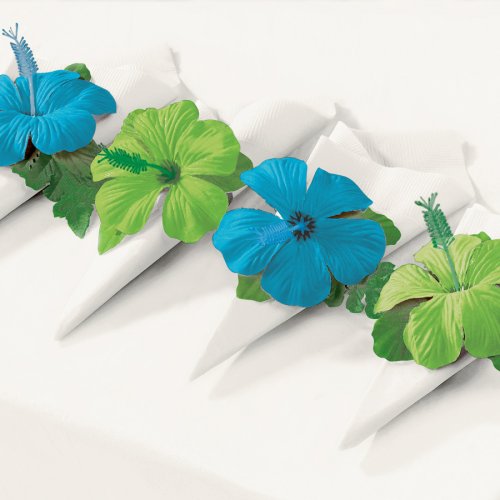 4 ronds de serviettes Hibiscus bleu 
