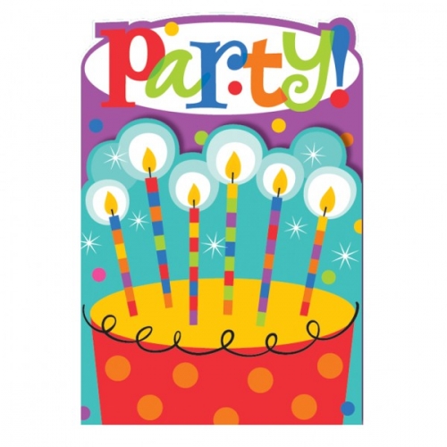8 Invitations Rayures et Pois "Party!" 