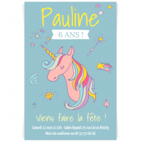 Invitation  personnaliser - Licorne Rainbow